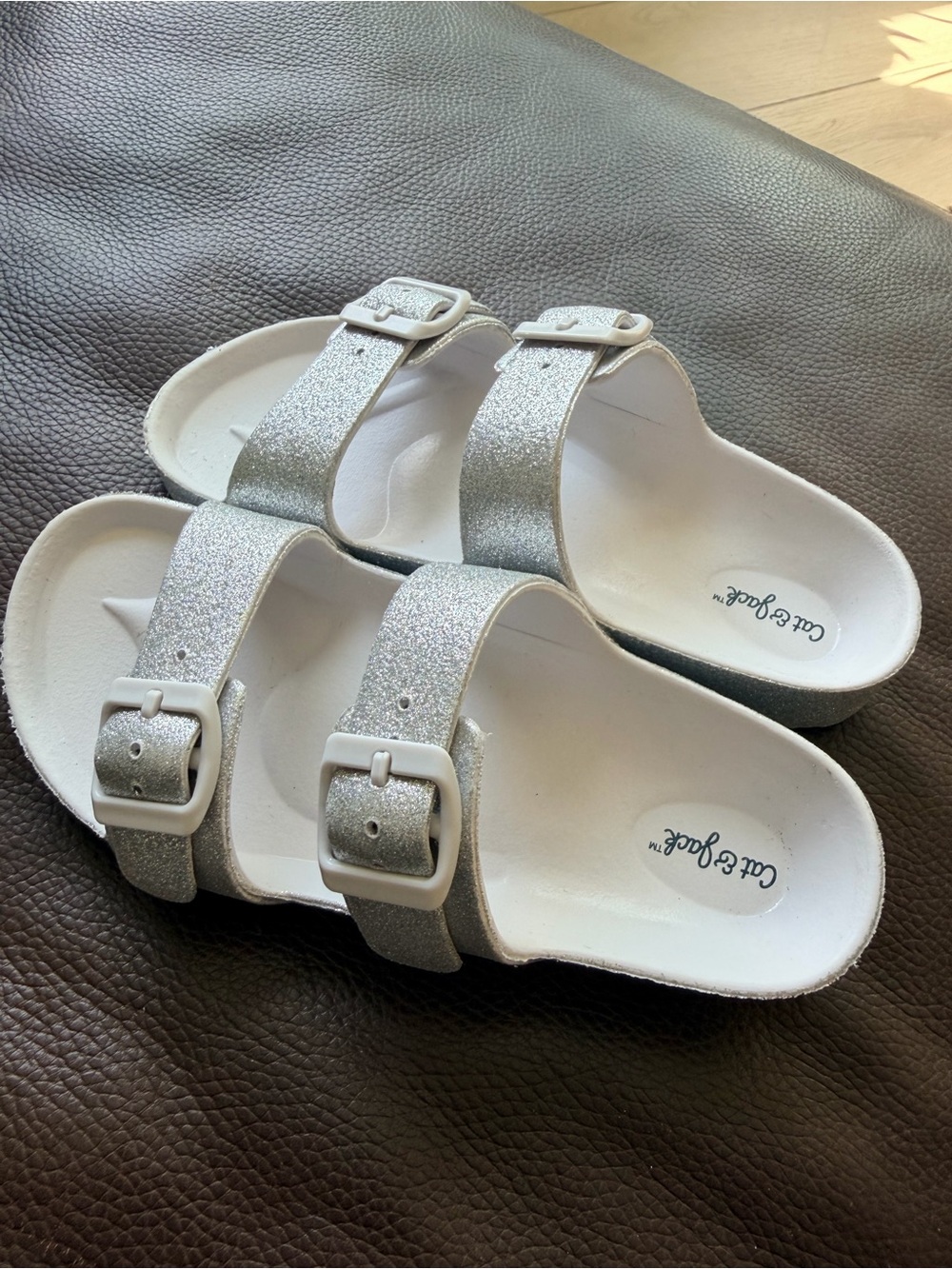 Cat & Jack Silver Glitter Double-Strap Buckle Sandals